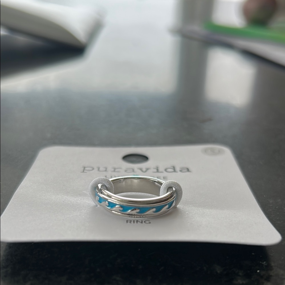 Pura Vida Silver and Blue Wave Ring